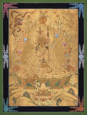 Guru Rinpoche Thangka | Guru Padmasambhava | Lotus Born Master of Buddhism | Original Hand-Painted Thanka Art For Wall Decor | 24k Gold Art